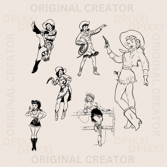Cowgirl Friends Bundle Line Art