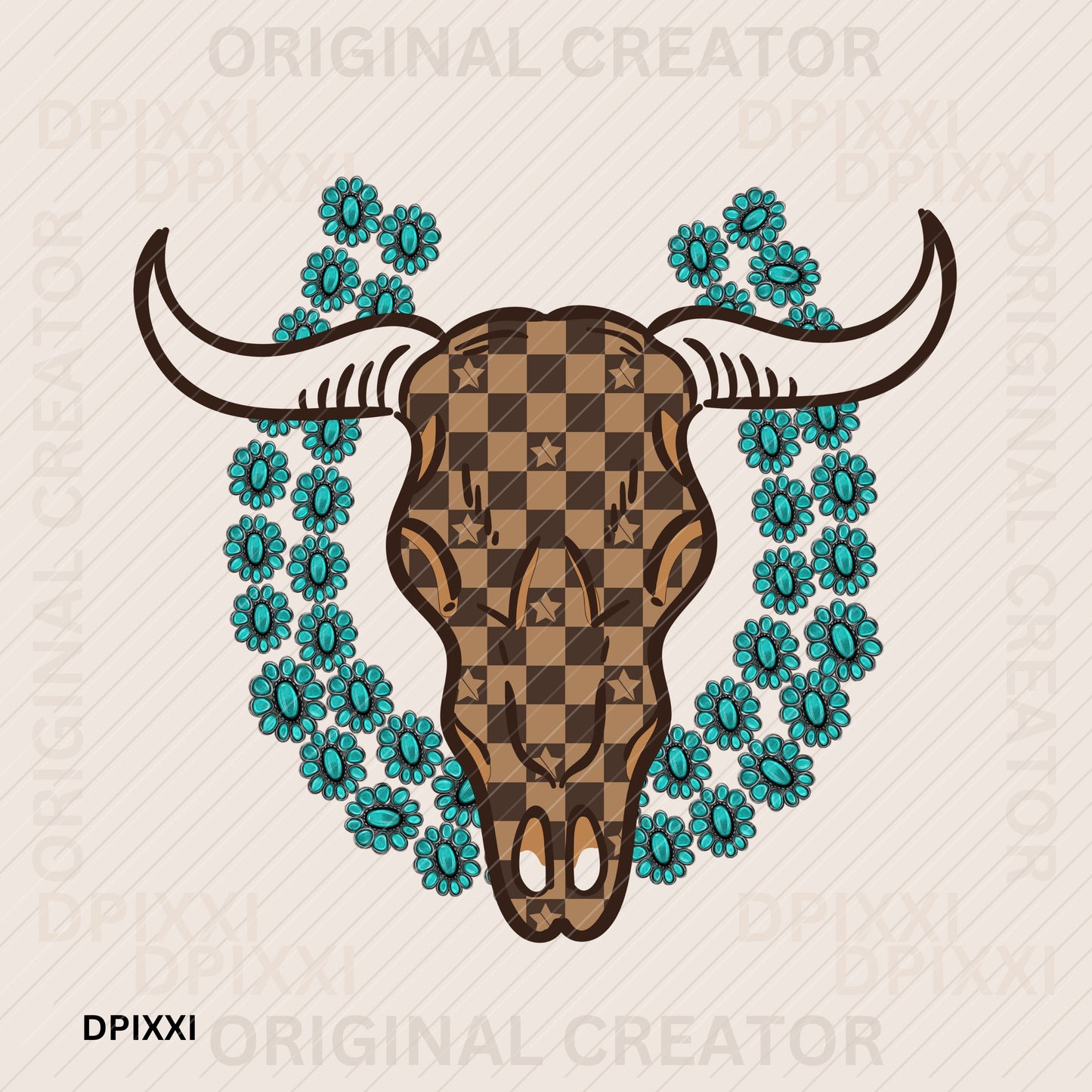Turquoise Horseshoe Checker Bull Face