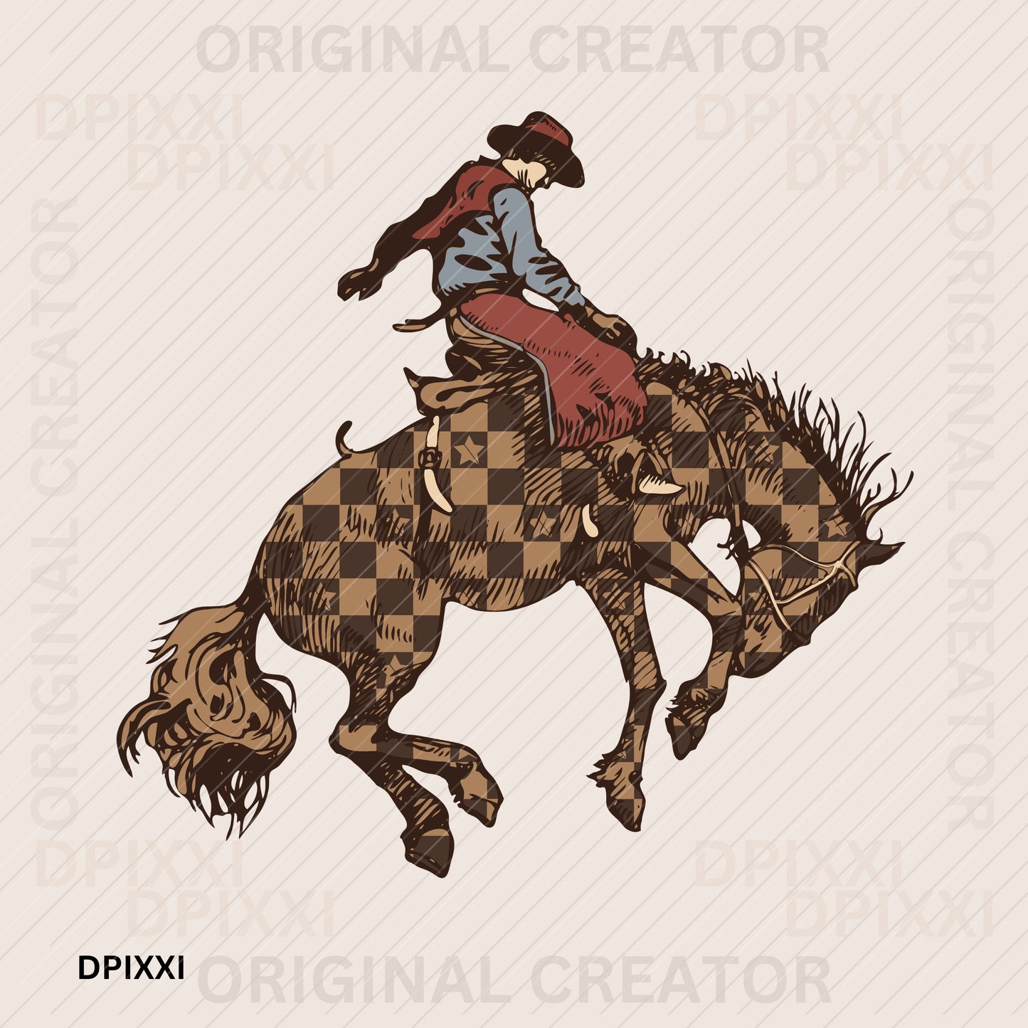 Untamed Checker Horse Cowboy