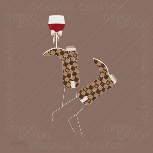 Checker Boots Cowgirl Leg Holding Bow Wine