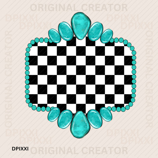 Boho Style Turquoise Checker Frame Download #98
