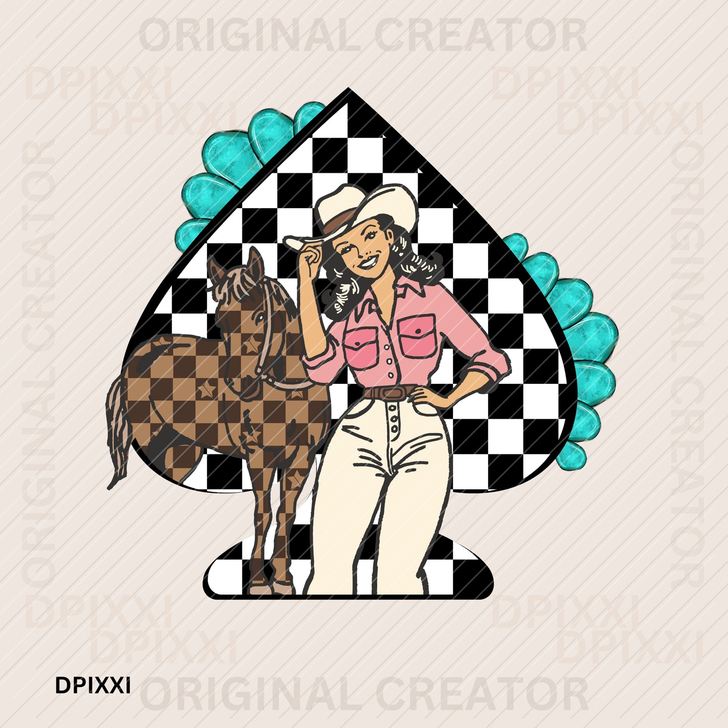 Cowgirl with Turquoise Hearts Print #65