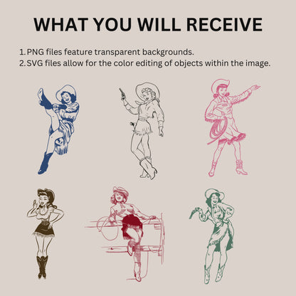 Cowgirl Friends Bundle Line Art