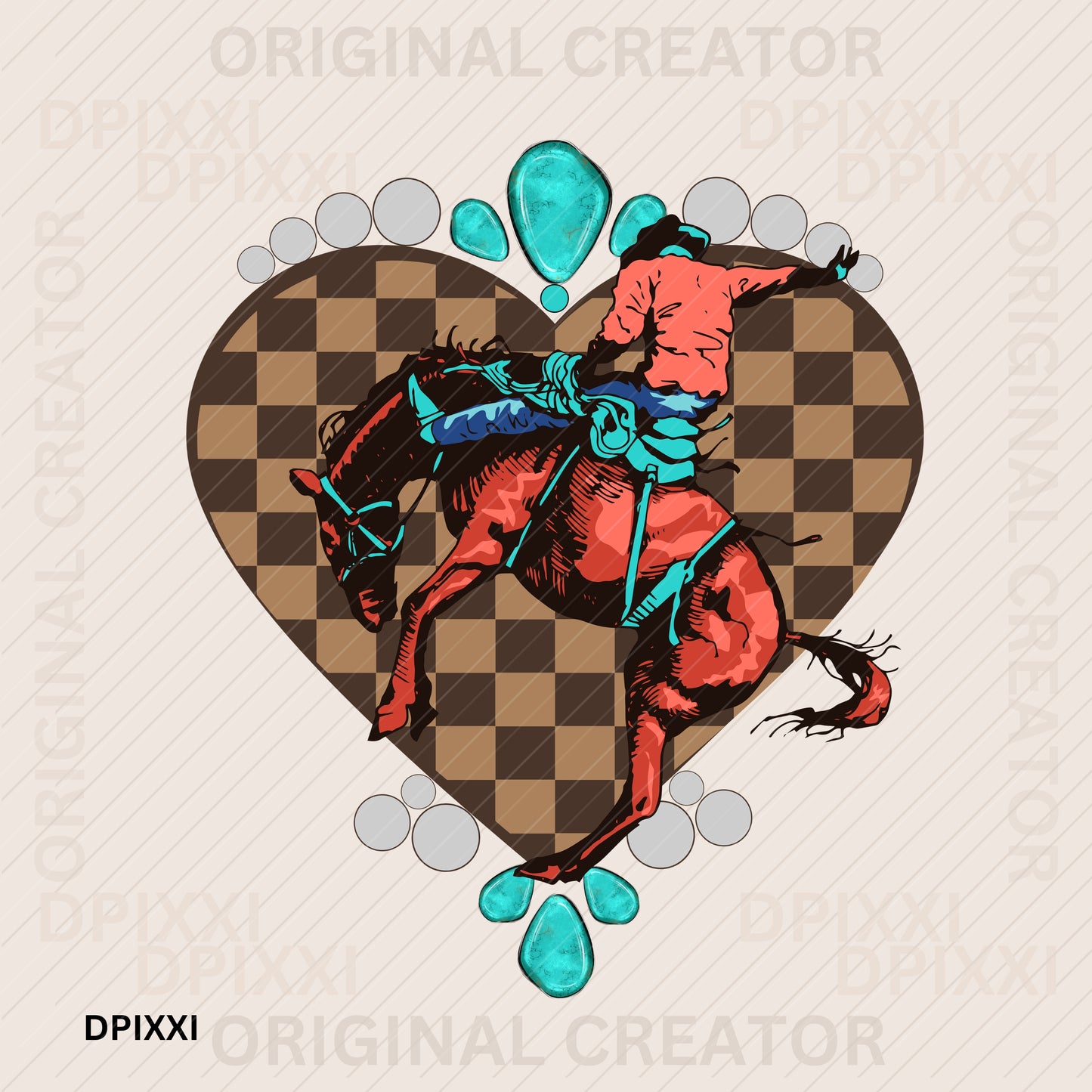 White Pearl Checker Turquoise Valentine Horse