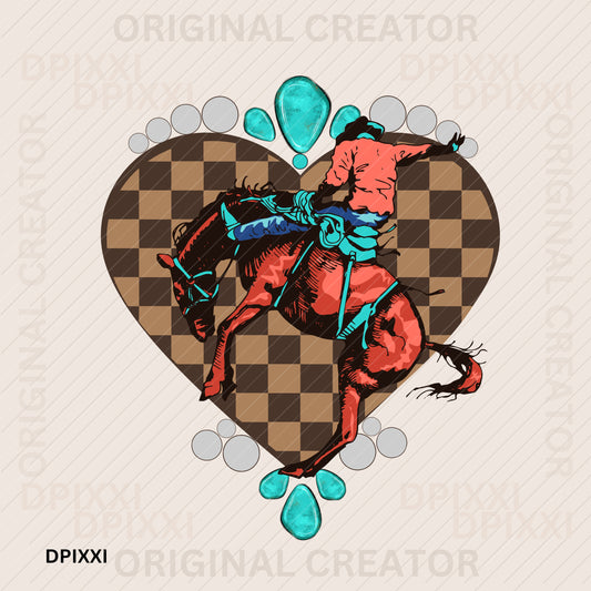 White Pearl Checker Turquoise Valentine Horse