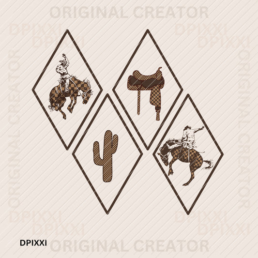 Western Theme Frame Cowboys, Saddle, Cactus