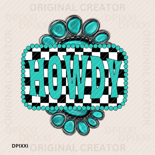 Howdy Turquoise Rectangle Checker