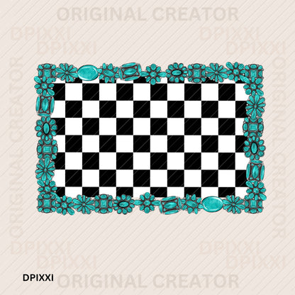 3 SETS Custom Shape Checker with Turquoise Stone Borders (png, svg)