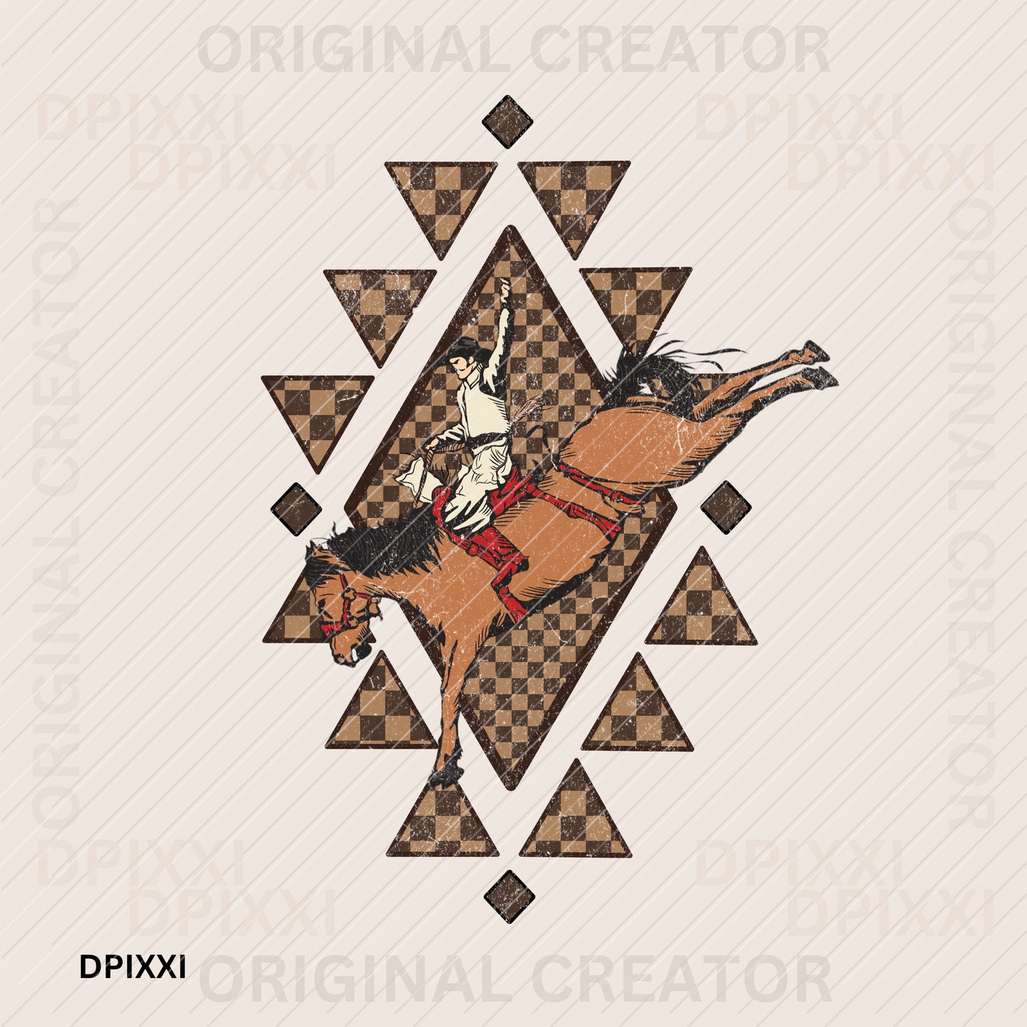 Aztec Checker Hopping Cowboy Horse