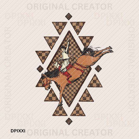 Aztec Checker Hopping Cowboy Horse