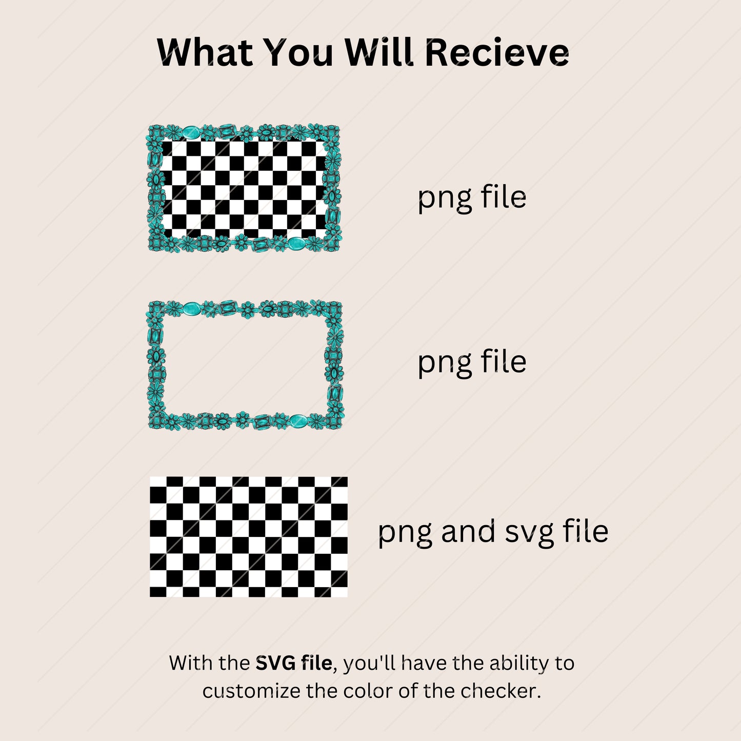 3 SETS Custom Shape Checker with Turquoise Stone Borders (png, svg)